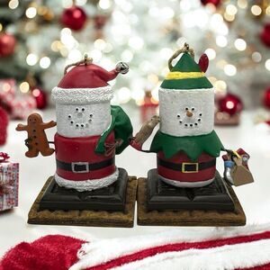 Set of 2 Midwest-CBK S'Mores Ornament - Santa w/Gift Sack & Snowman w/Tools Box